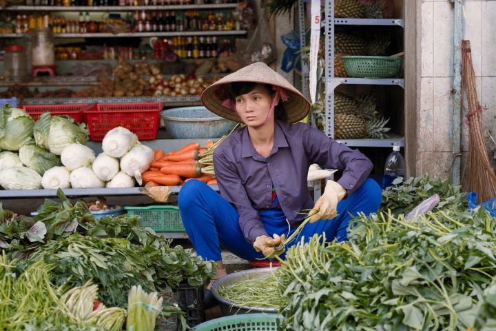 Vietnamese Person With Vegetables