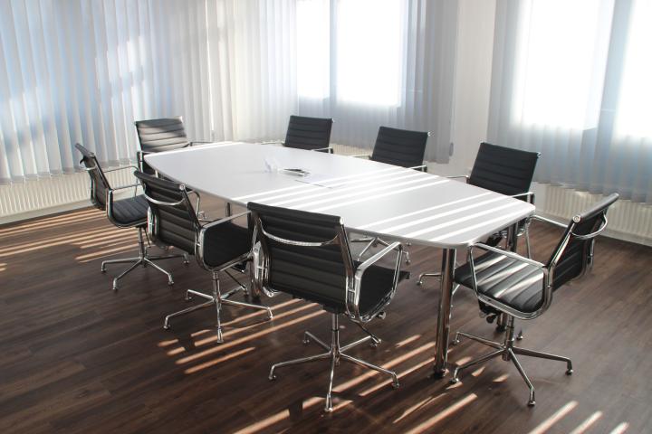 Empty boardroom table.