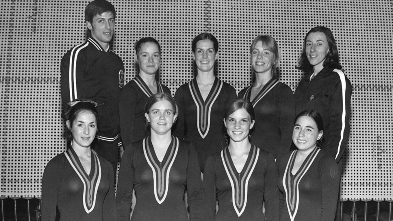 UMass team that captured the 1973 Association for Intercollegiate Athletics for Women's Gymnastics Championship