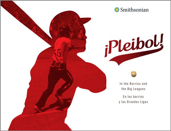 An illustration of the shadow of a baseball player at bat. This image represents Pleibol!, a Smithsonian exhibit.