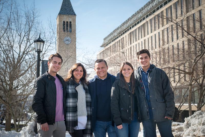 Russell Hernandez ’88 and his family on the Cornell campus