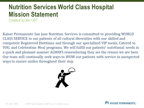 The mission statement of the nutrition services world class hospital.