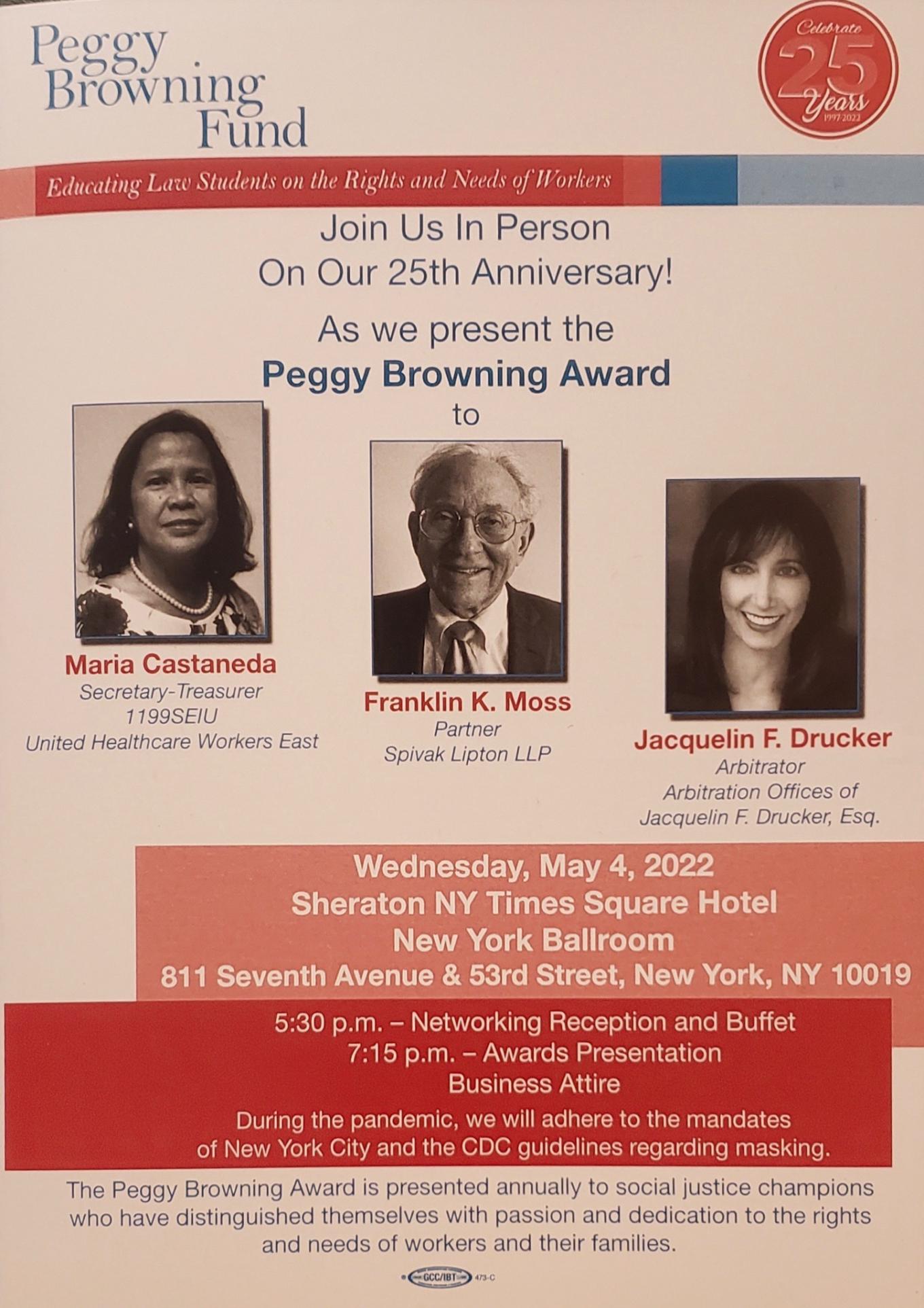 A picture of the flyer featuring the recipients of the Peggy Browning Award.