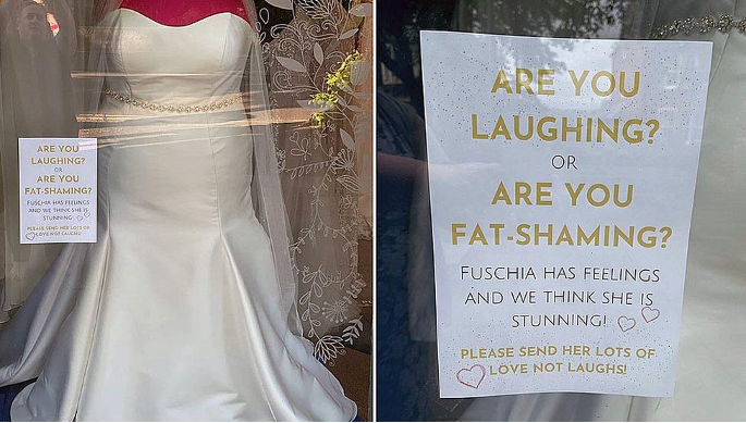 Plus size fuchsia mannequin in a wedding dress