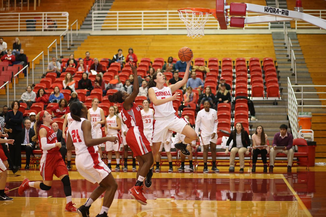Maddie Campbell playing basketball for Cornell University.