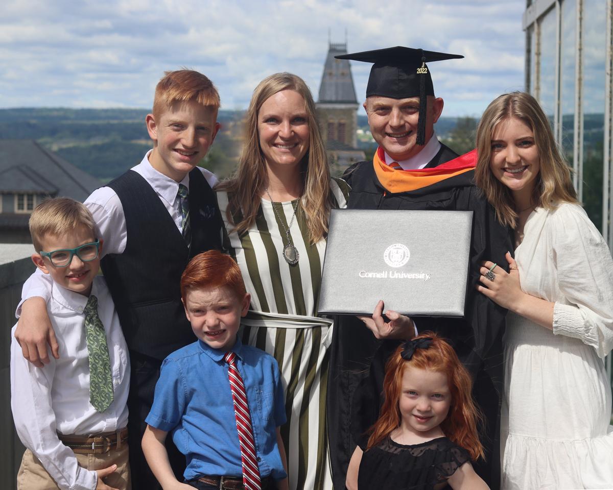 Derek Cullimore was joined on campus for the EMHRM graduation ceremony by his wife, Melinda Cullimore, and their children. 