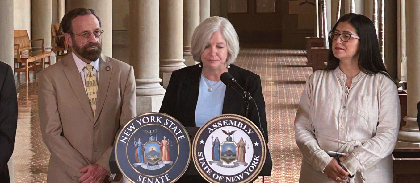 Cathy Creighton speaking at a podium