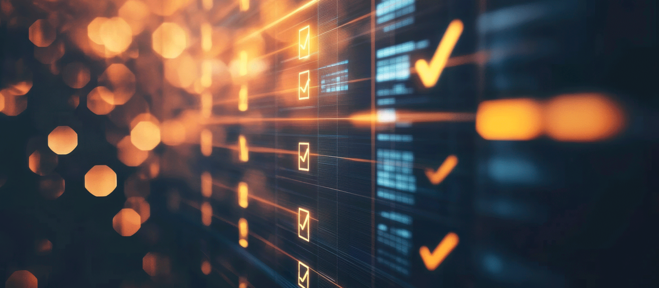 abstract illustration of check marks on a slanted digital display