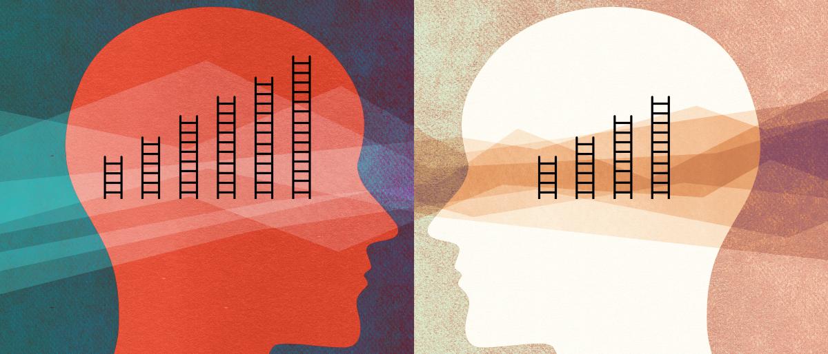 This image is a conceptual illustration representing contrasting mindsets or perspectives.