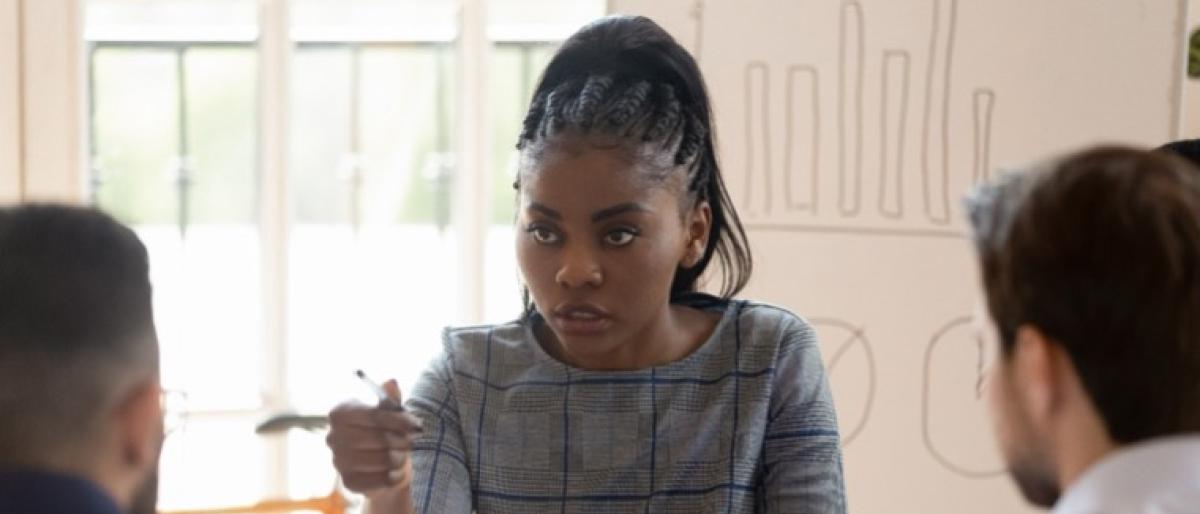 woman in an office meeting