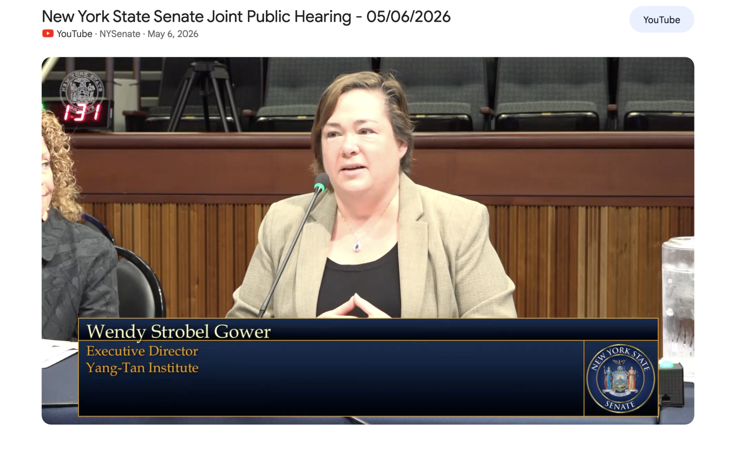 Wendy Strobel Gower testifies before the NY State Senate