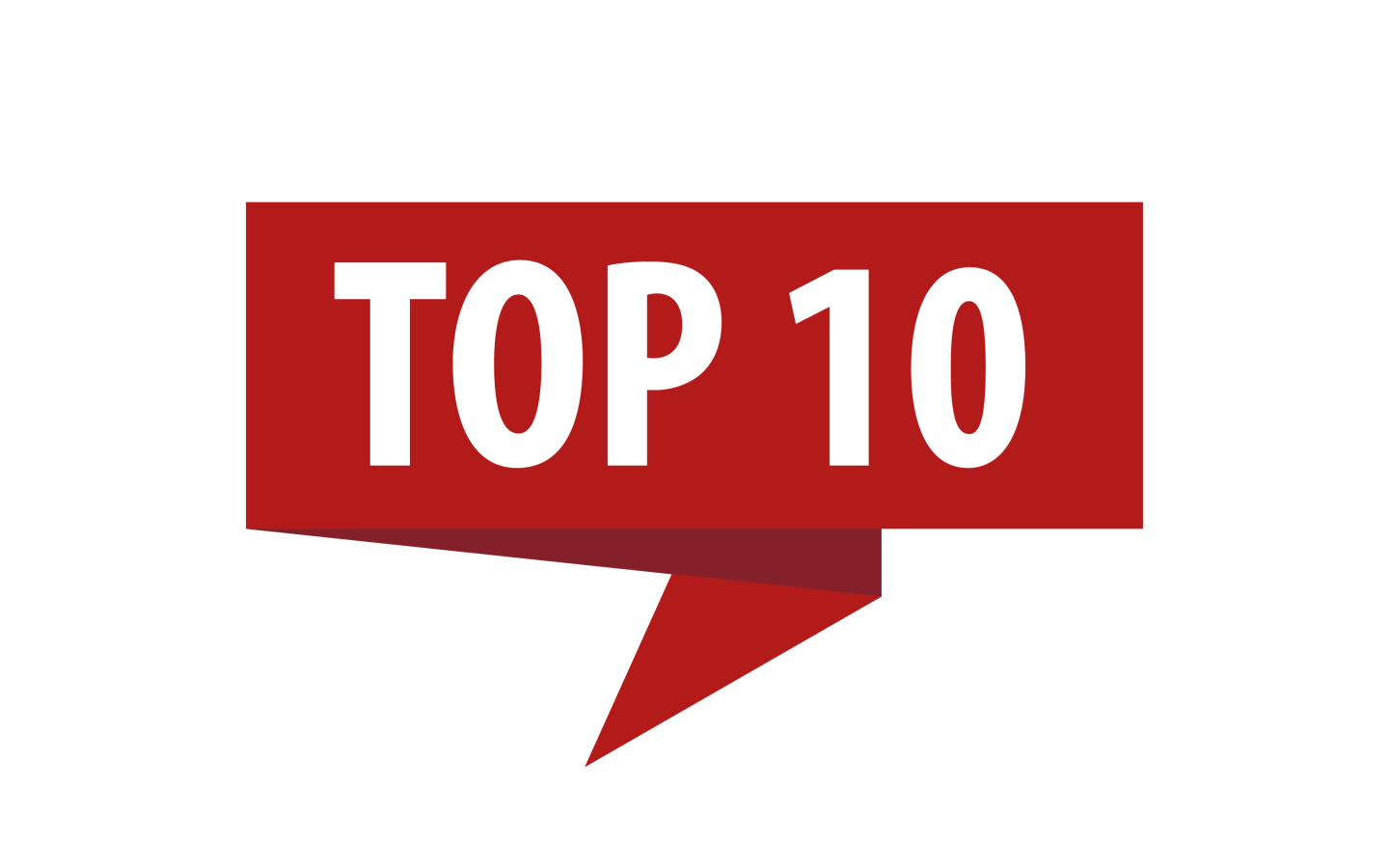 Red speech-bubble banner with large white text reading “TOP 10.”