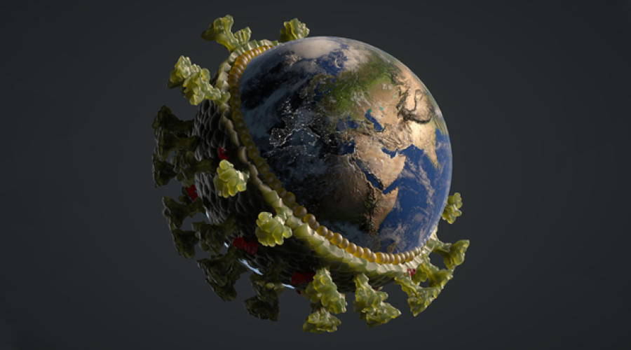 COVID-19-like crown encircling the globe
