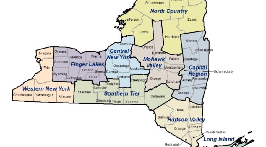 map illustrating New York's regions for labor markets