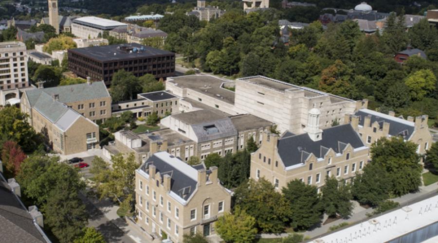 Aerial view of Cornell University ILR School's Ithaca, NY campus