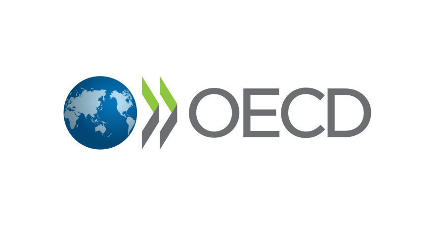 Logo of the OECD. A globe followed by the letters O E C D.