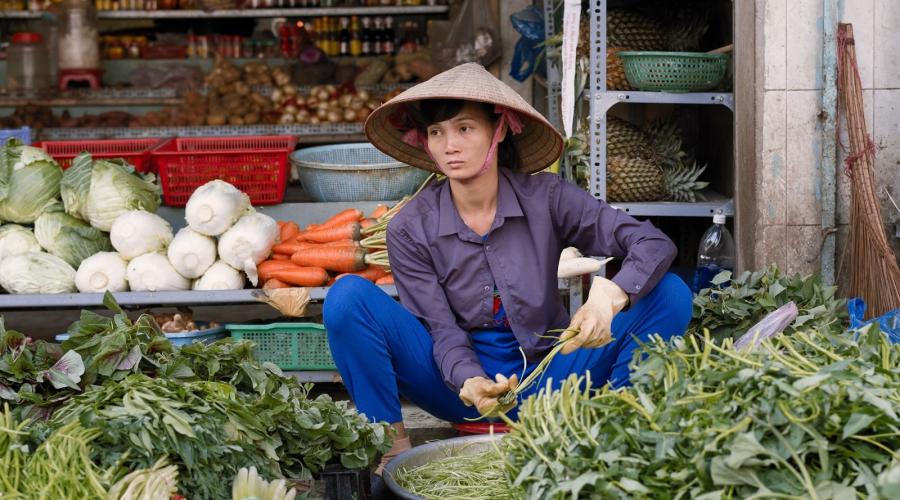 Vietnamese Person With Vegetables