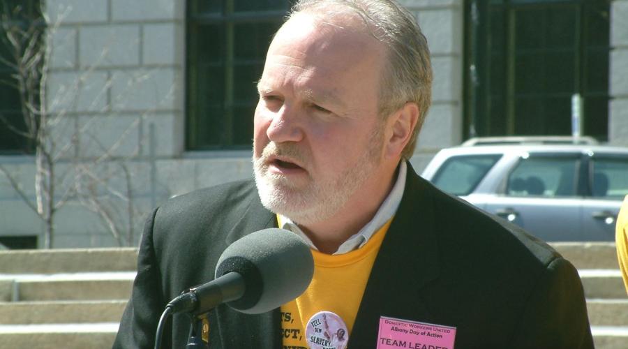 Gene Carroll speaking at a rally.