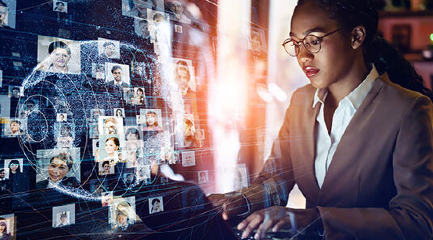 A woman working online