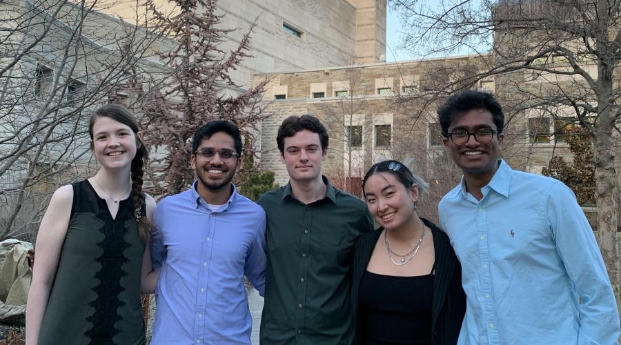DEAL Club executive board, left to right: Kassidy Slaughter ’24, Zuhair Imaduddin ’23, Ethan Abbate ’24, Michelle Wei, A&S ’24, Kiran Abraham-Aggarwal ’25