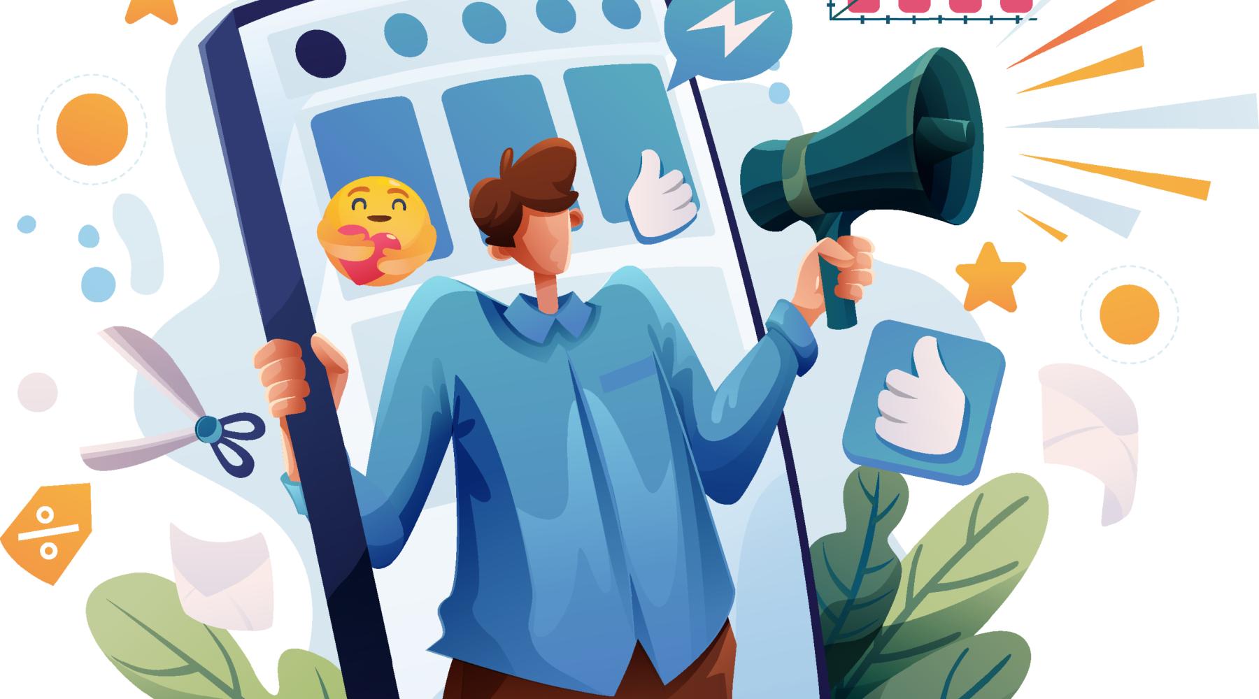 man with megaphone and cellphone