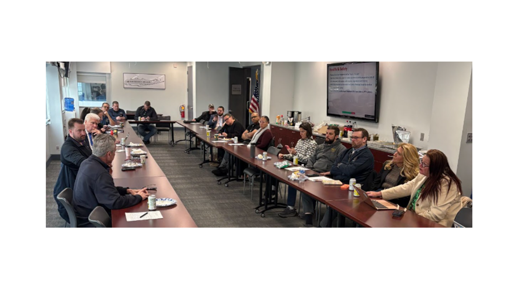 Representatives from 11 Long Island unions engage in a discussion on battery storage with Paul Rogers.