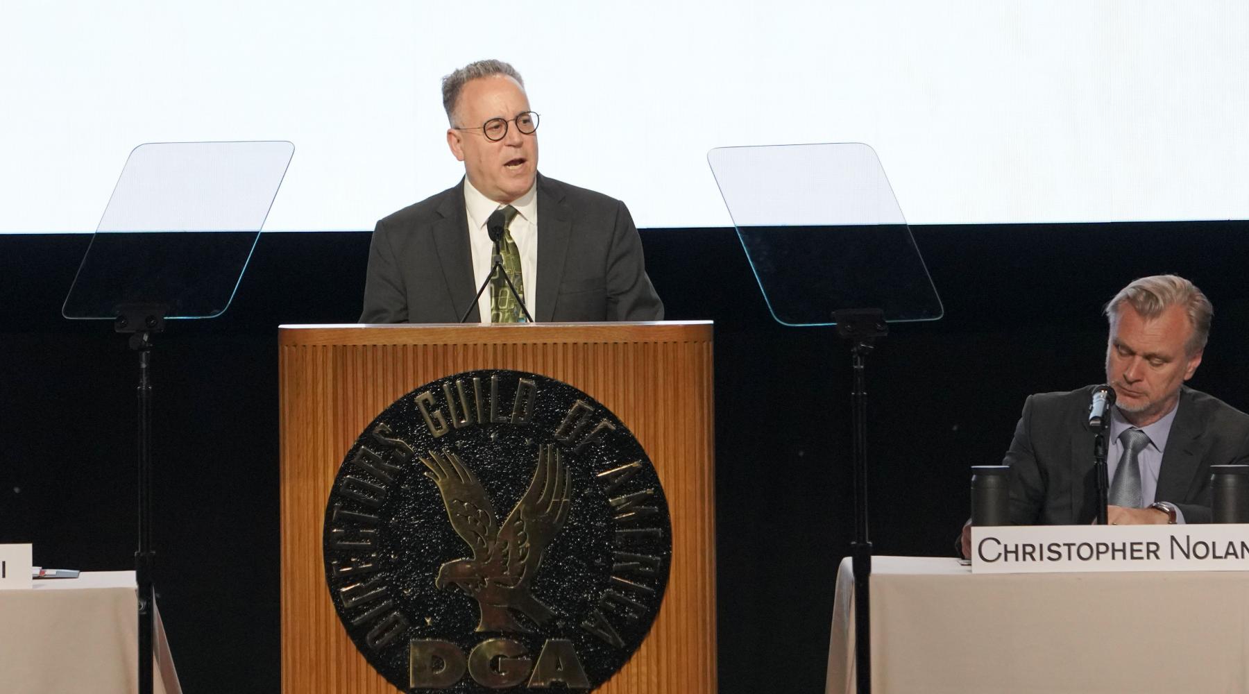 DGA National Executive Director Russell Hollander addresses the audience at the 2026 DGA Annual meeting in Los Angeles