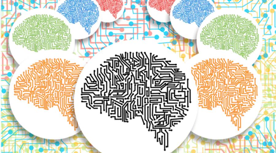 An illustrated image of brains drawn to look like computer wiring