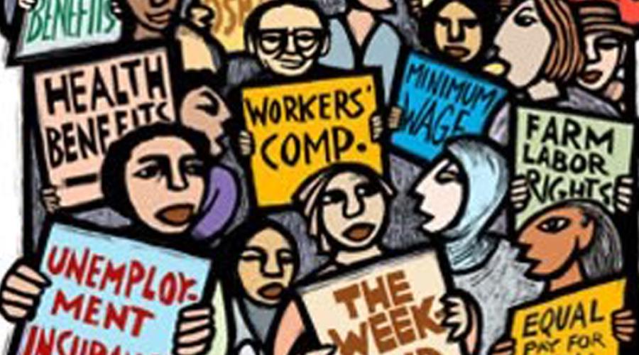 A cartoon image promoting workers' rights