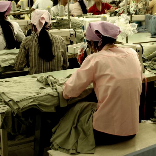 Garmet workers sewing in a factory