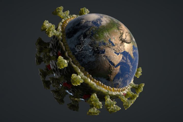 COVID-19-like crown encircling the globe