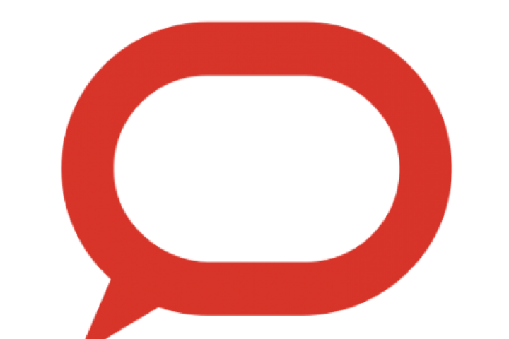 Red speech bubble, logo for The Conversation