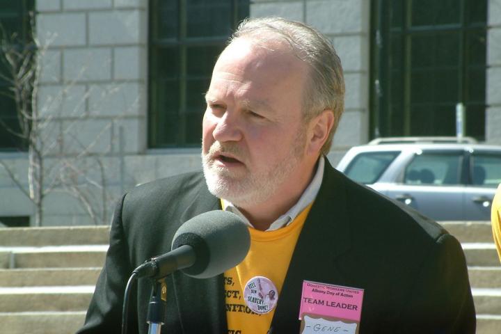 Gene Carroll speaking at a rally.