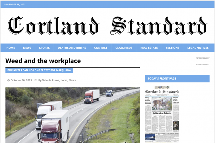 screenshot of story in Cortland Sun