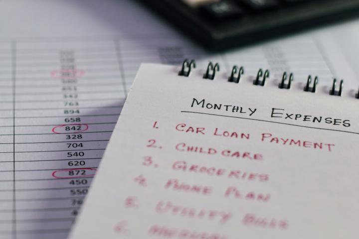 A list of monthly expenses