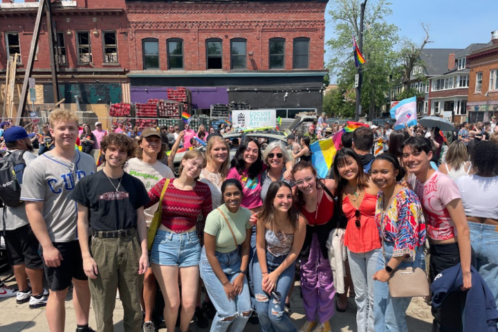 Students take group photo at Buffalo Pride Parade