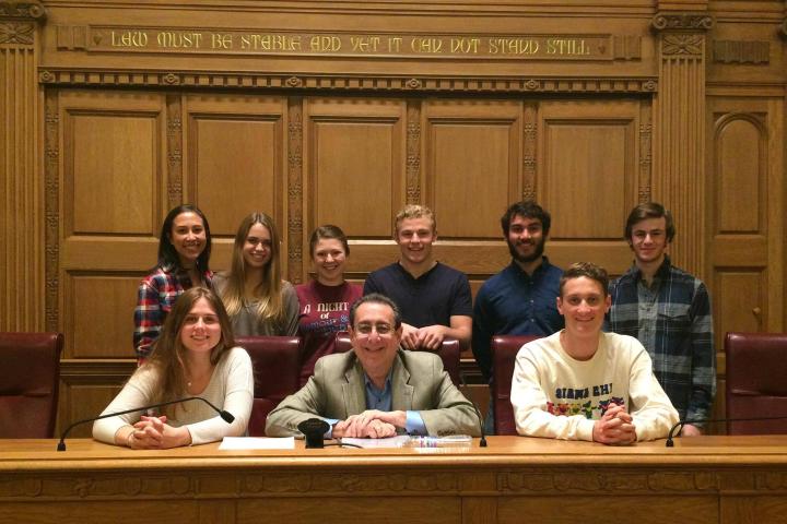 Eliot Schuman ’75 with members of the Mock Trial Association
