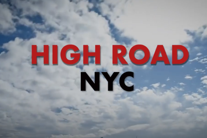 High Road NYC text in front of image of clouds