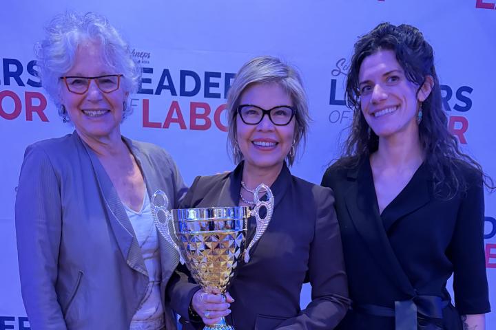 Patricia Campos-Medina with KC Wagner and Zoe West at the Leaders of Labor award ceremony in 2025. 
