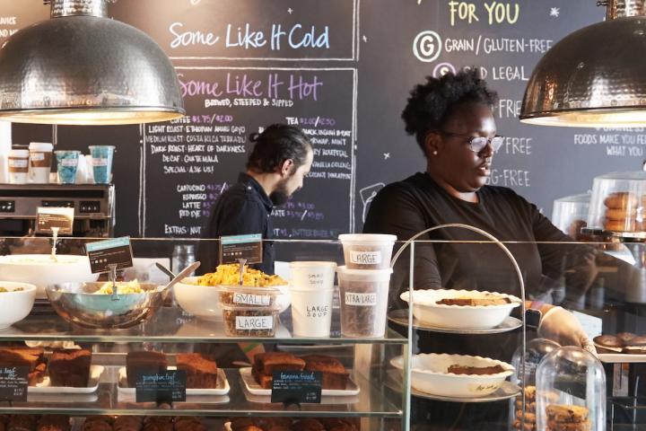 Workers in a neighborhood coffee shop