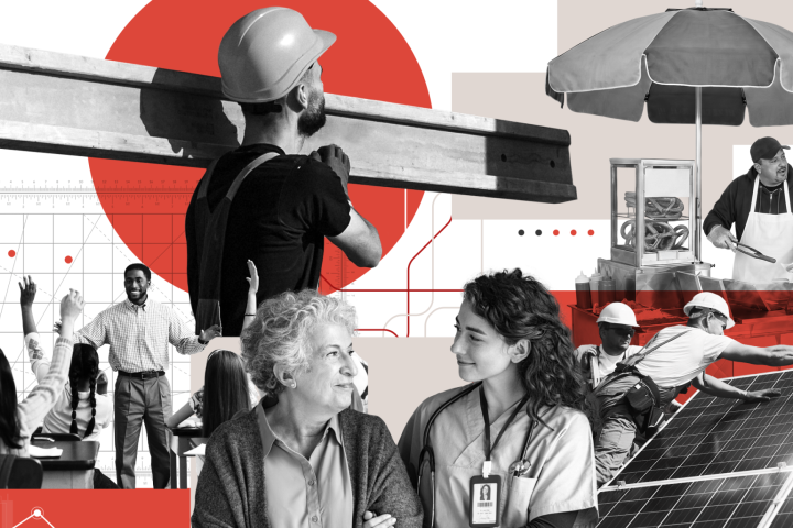 a collage of workers