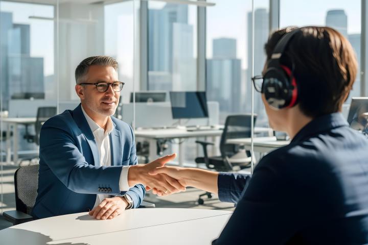 two people shaking hands at an interview