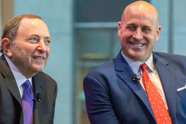 Gary Bettman, left, and Mike Levine spoke at the summit.