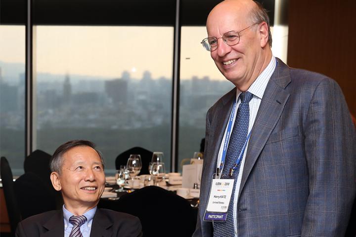 Won-Duck Lee, left, former president of the Korea Labor Institute is pictured with Harry Katz.