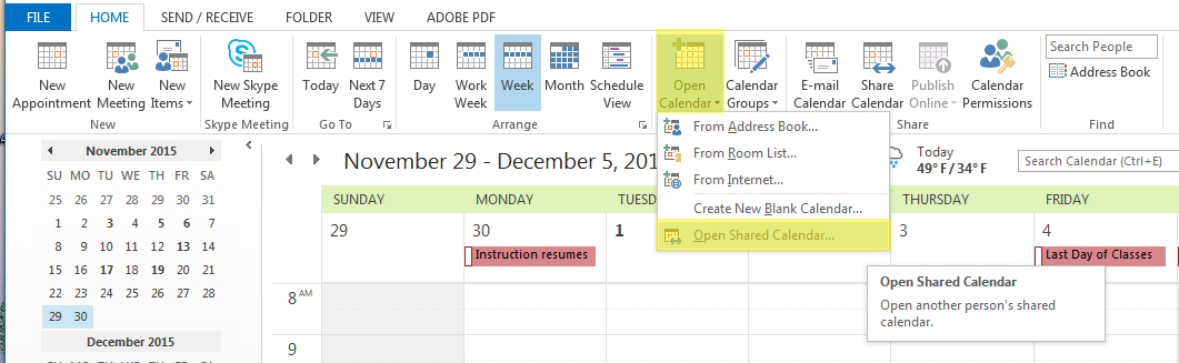 Open Shared Calendar