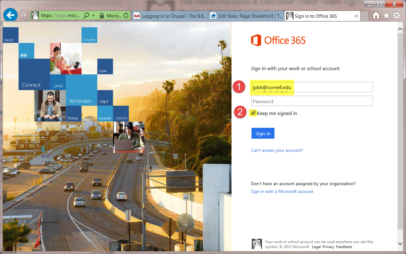 Microsoft Offie 365 login screen