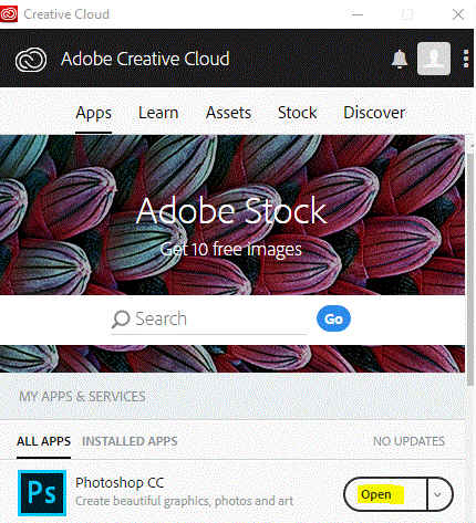 Adobe Creative Cloud dialog asking to connect to Photoshop