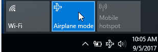 Windows dialog to choose airplane mode