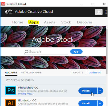 Adobe Creative Cloud dialog asking to install Photoshop