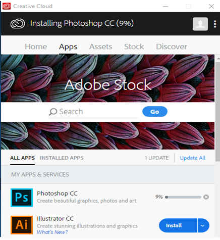 Adobe Creative Cloud dialog asking to install Illustrator